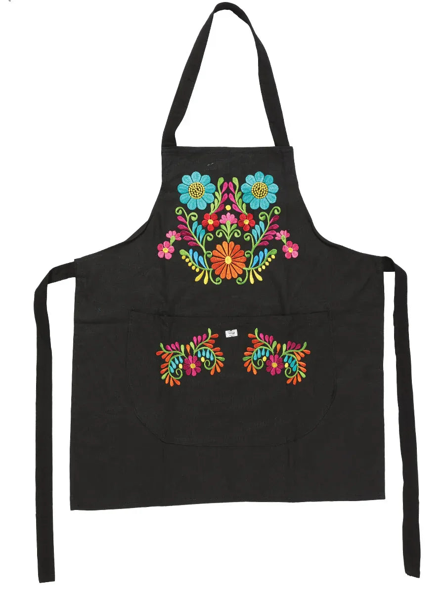 Mexican Artisanal Embroidered Apron 50% Cotton, %50 Polyester Bllack 603197 - N4dboots.com