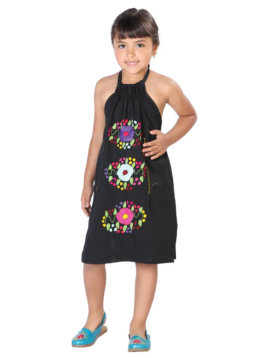 Artisanal Embroidered Dress 100% Cotton Black 603589 - N4dboots.com
