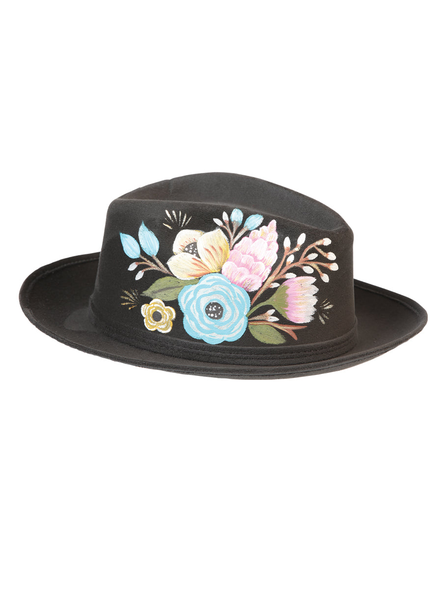 Artisanal Hand Painted Hat Suede Black 603820