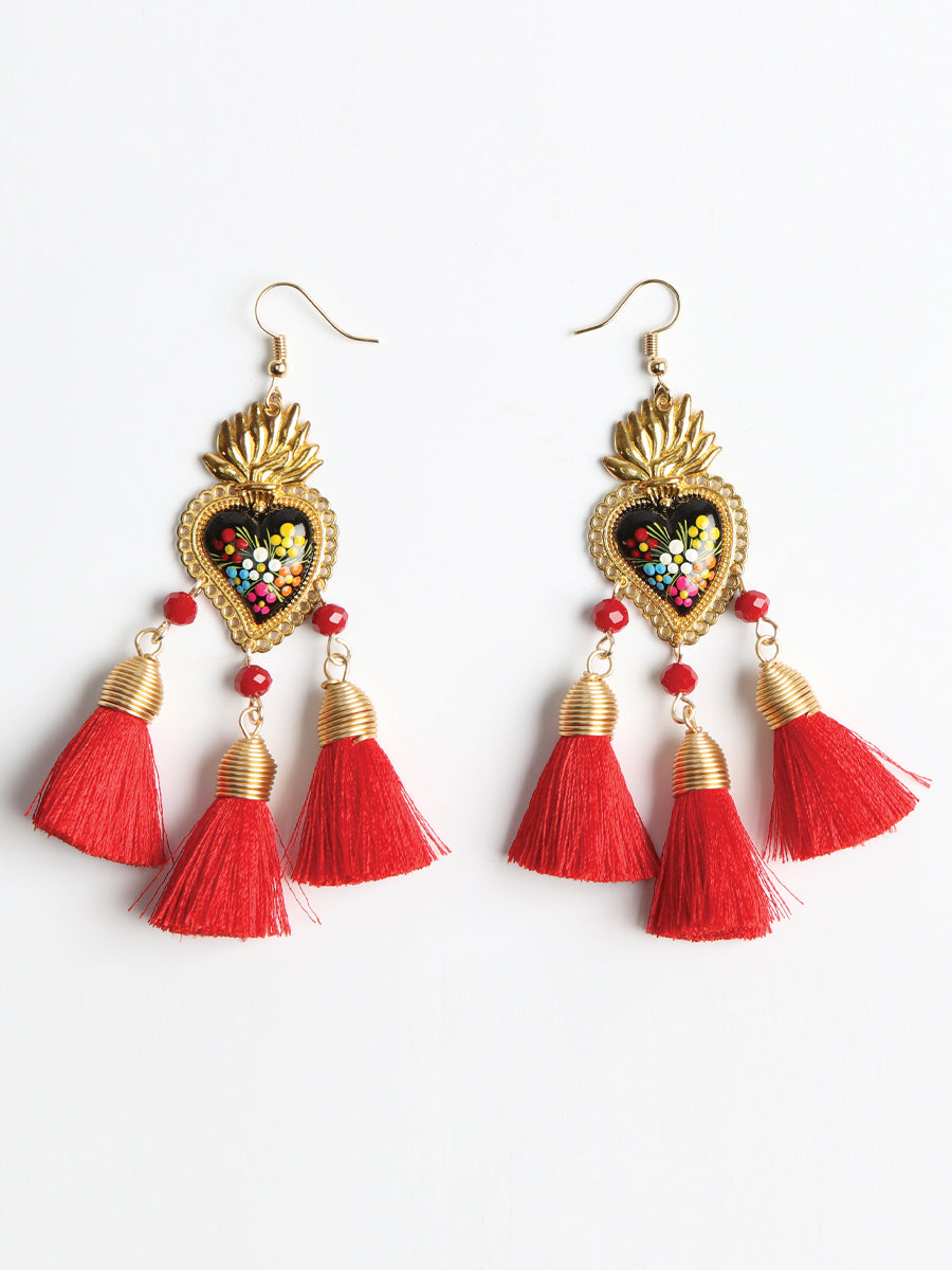 Artisanal Hand Painted Earrings Red 603973