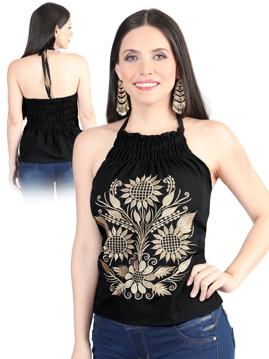 Artisanal Embroidered Blouse 100% Cotton Black 603989