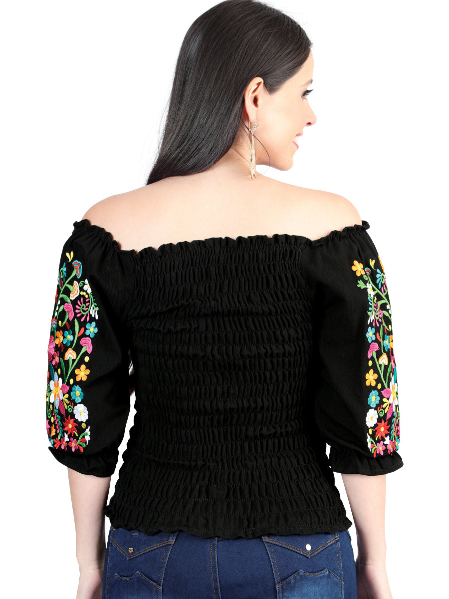 Artisanal Embroidered Blouse 100% Cotton Black 604012