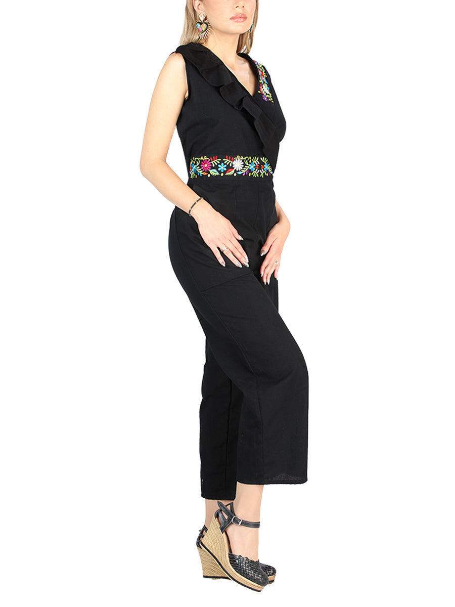 Artisanal Embroidered Jumpsuit 100% Cotton Black 604047