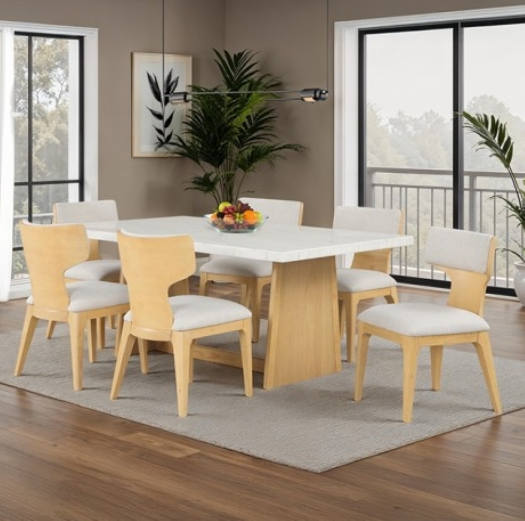 CAERWYS 7PC DINING TABLE SET | FM34004NT-T-7PC Natural Color