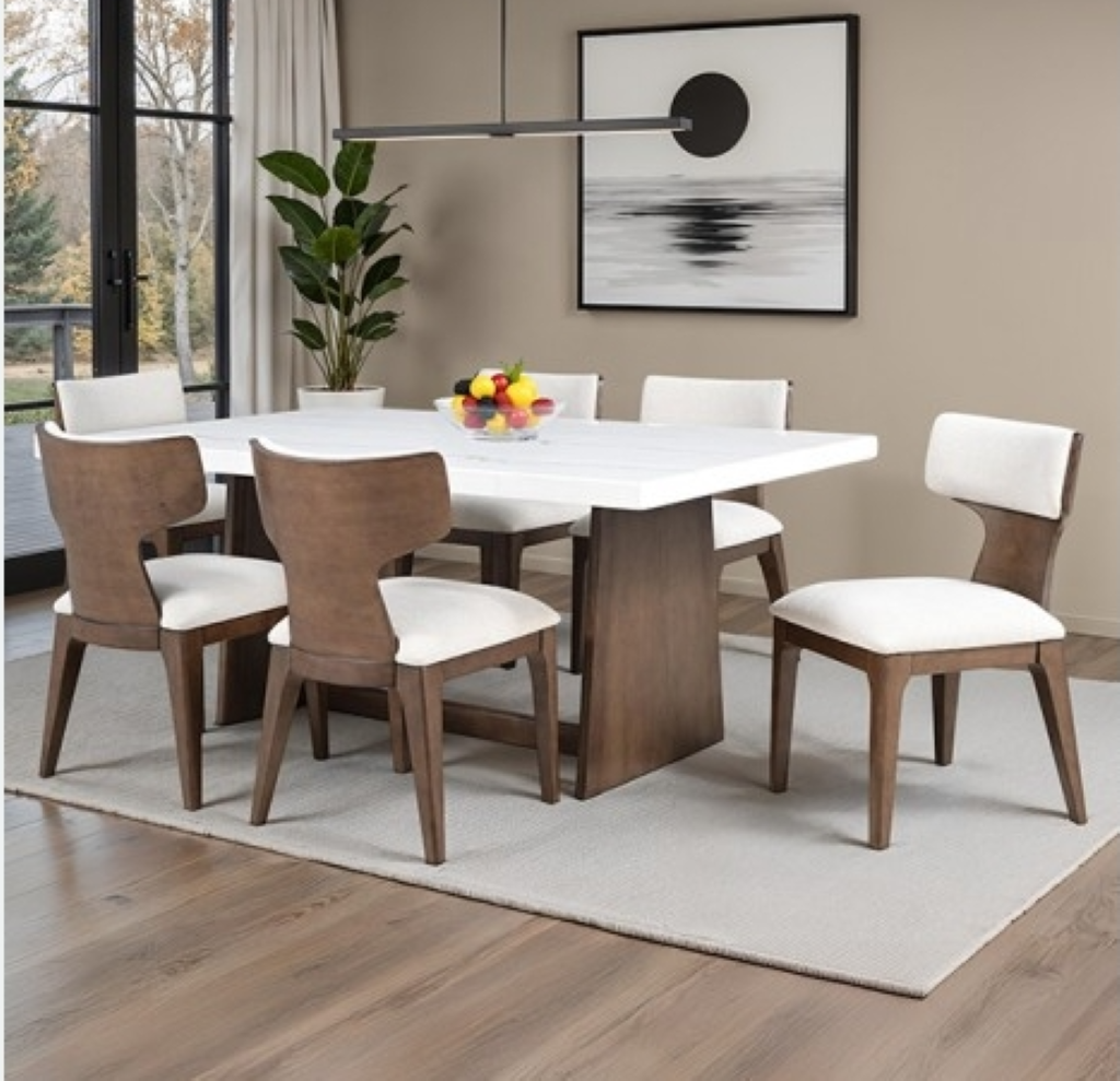 CERWYS 7PC DINING TABLE SET | FM34004BR-T-7PC Color Brown