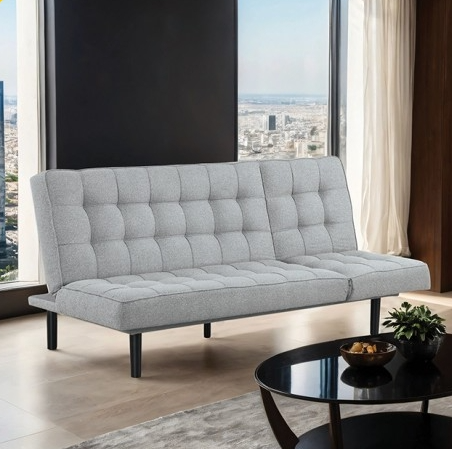 Sofá futon convertible Napervill gris claro, se convierte en cama con respaldo ajustable
