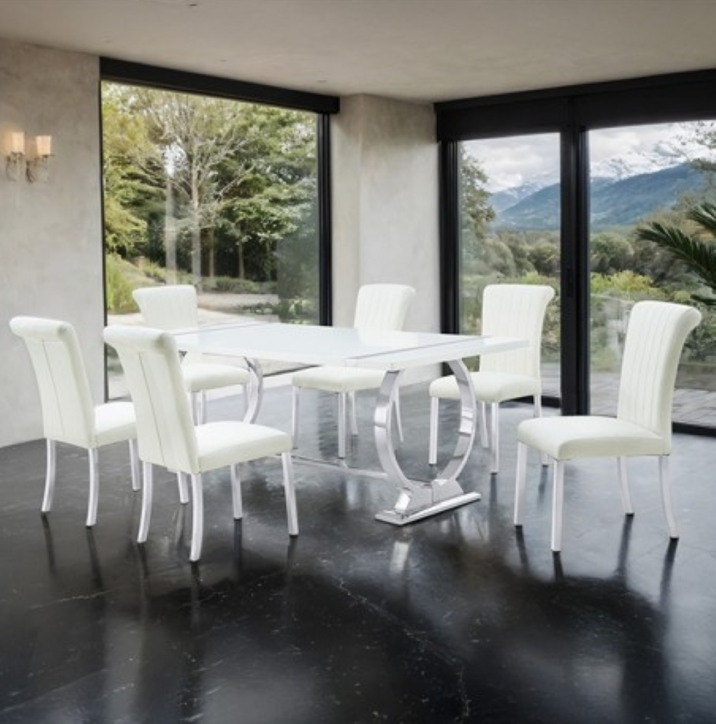 HOLBAEK 5 Pc 80" Dining Table Set | FM37008SV-T-5PC-07SW Color Silver/White