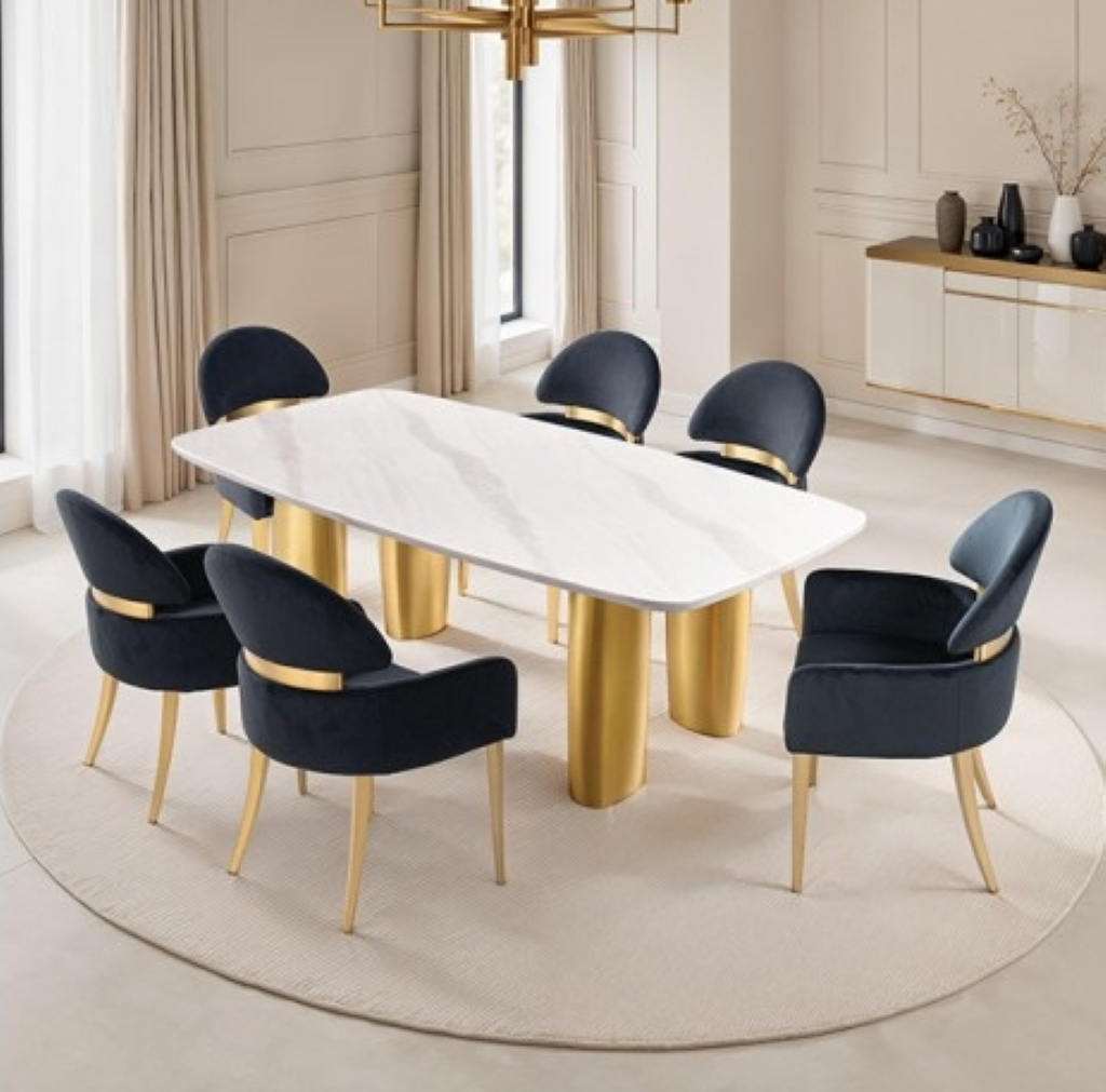 NORTHALL 5 Pc Dining Table Set | FM37004WH-T-5PC-05BK Color White/Gold/Black