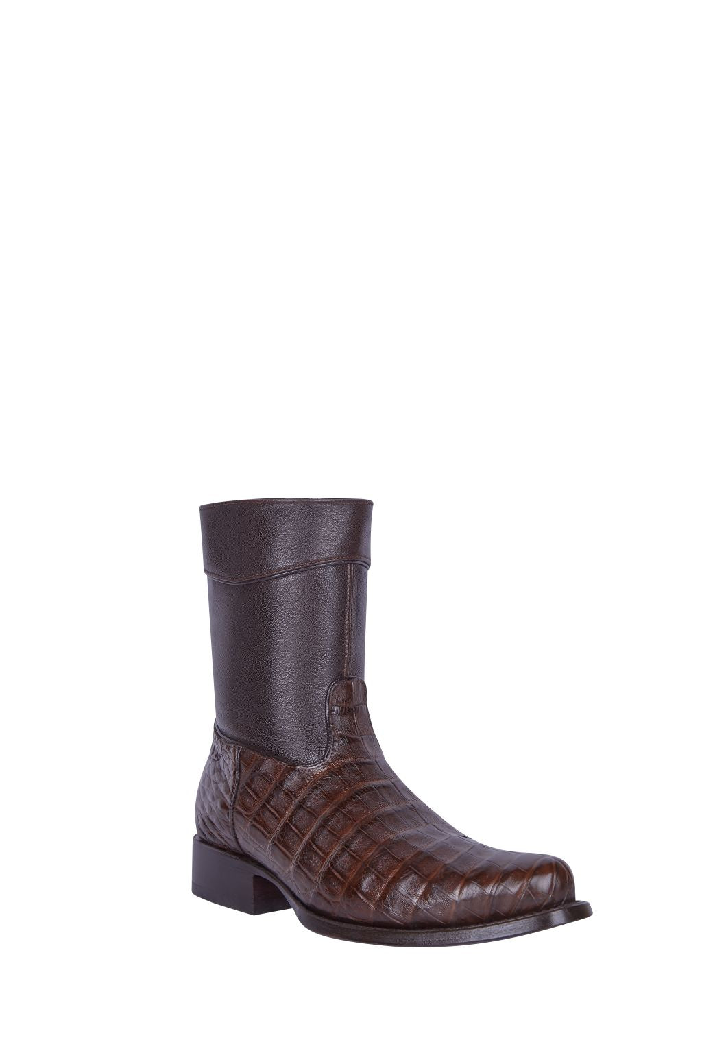 “bota hombre piel exotica belly caiman estilo diamante color cafe”