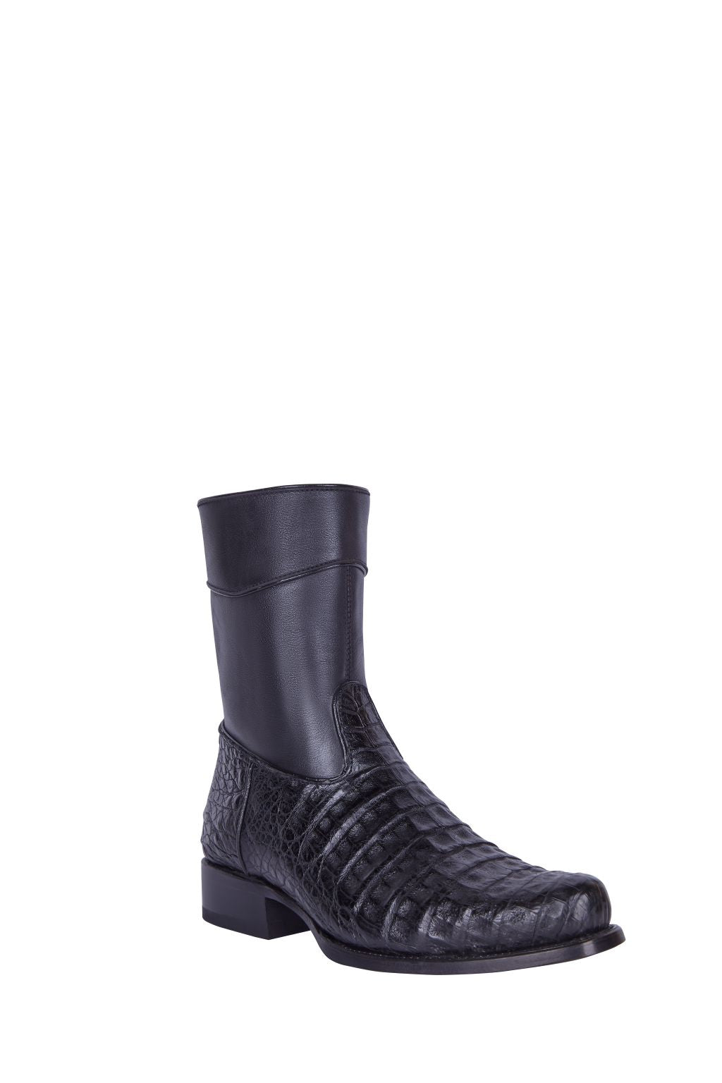 “bota hombre piel exotica belly caiman estilo diamante color negra”