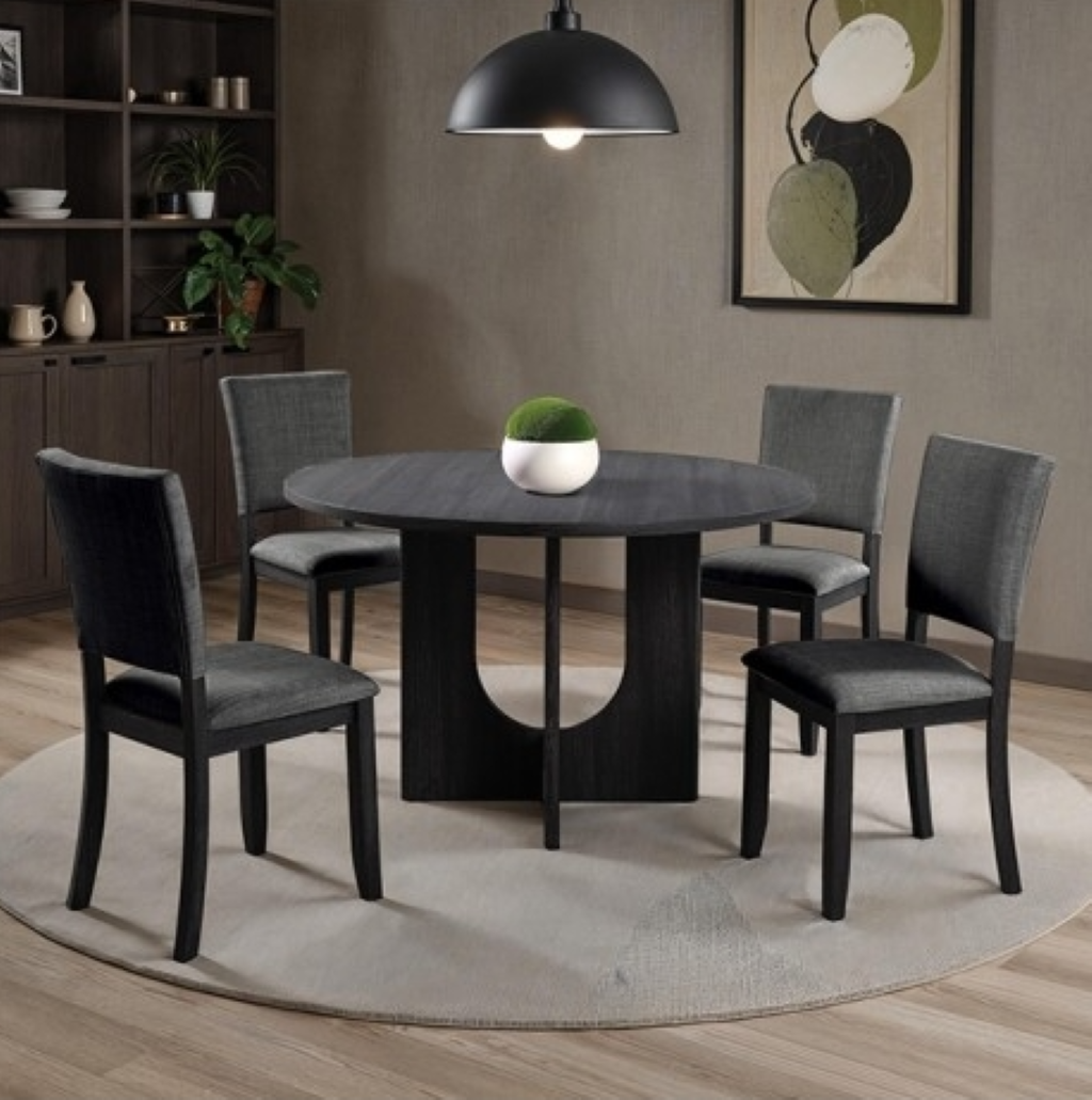 OBERTO 5 Pc Round Dining Table Set | SL3406DG-RT-5PC Color Dark Gray