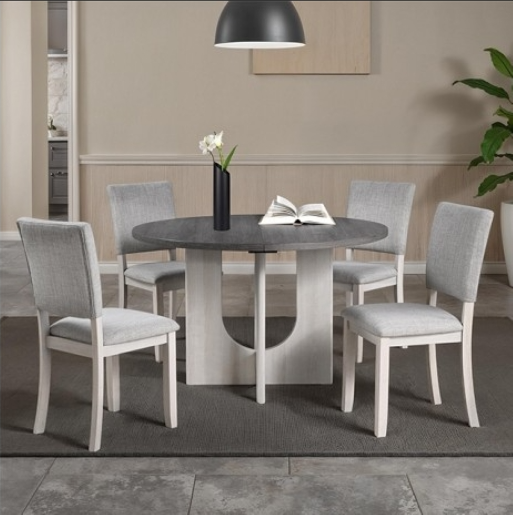 OBERTO 5 Pc Round Dining Table Set | SL3406GY-RT-5PC Color Gray