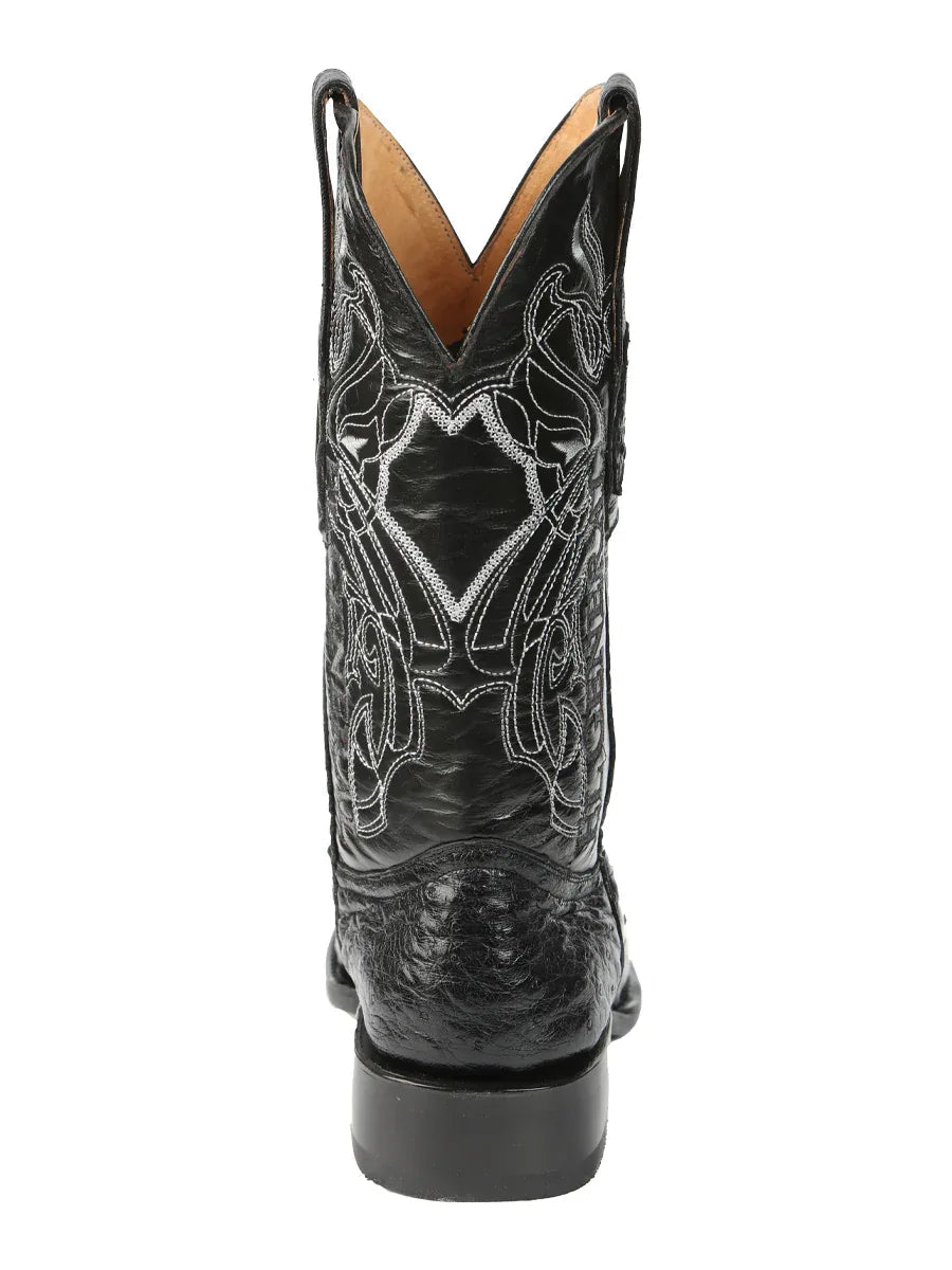 El General Men's Exotic Ostrich Leather Cowboy Boots - Black 45515 - N4dboots.com