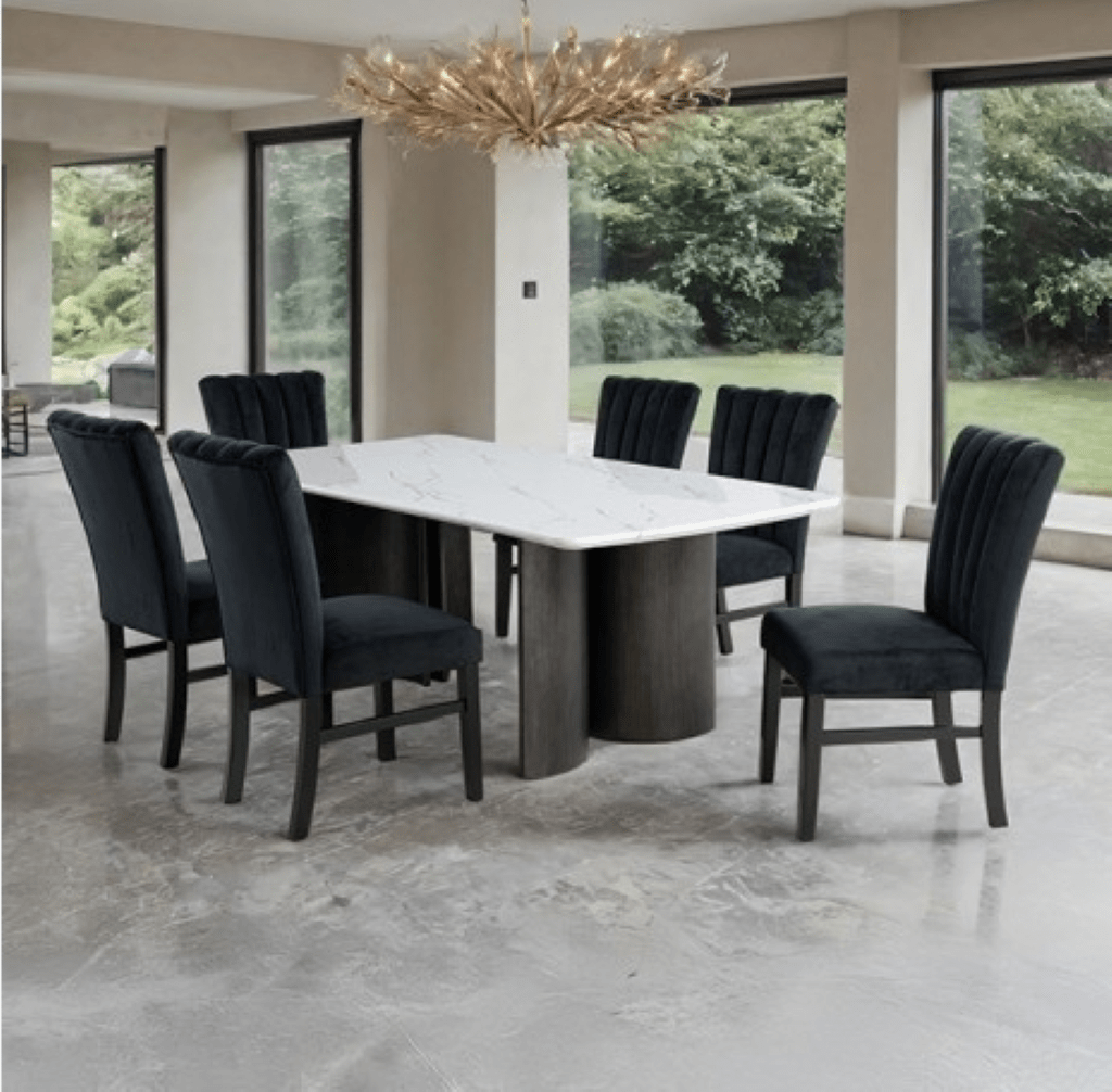 SELSEY 7 Pc Dining Table Set | FM34007WH - T - 7PC - 05BK Color White - N4dboots.com