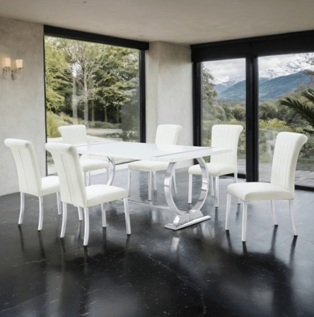 HOLBAEK 5 Pc 80" Dining Table Set | FM37008SV - T - 5PC - 07SW Color Silver/White - N4dboots.com