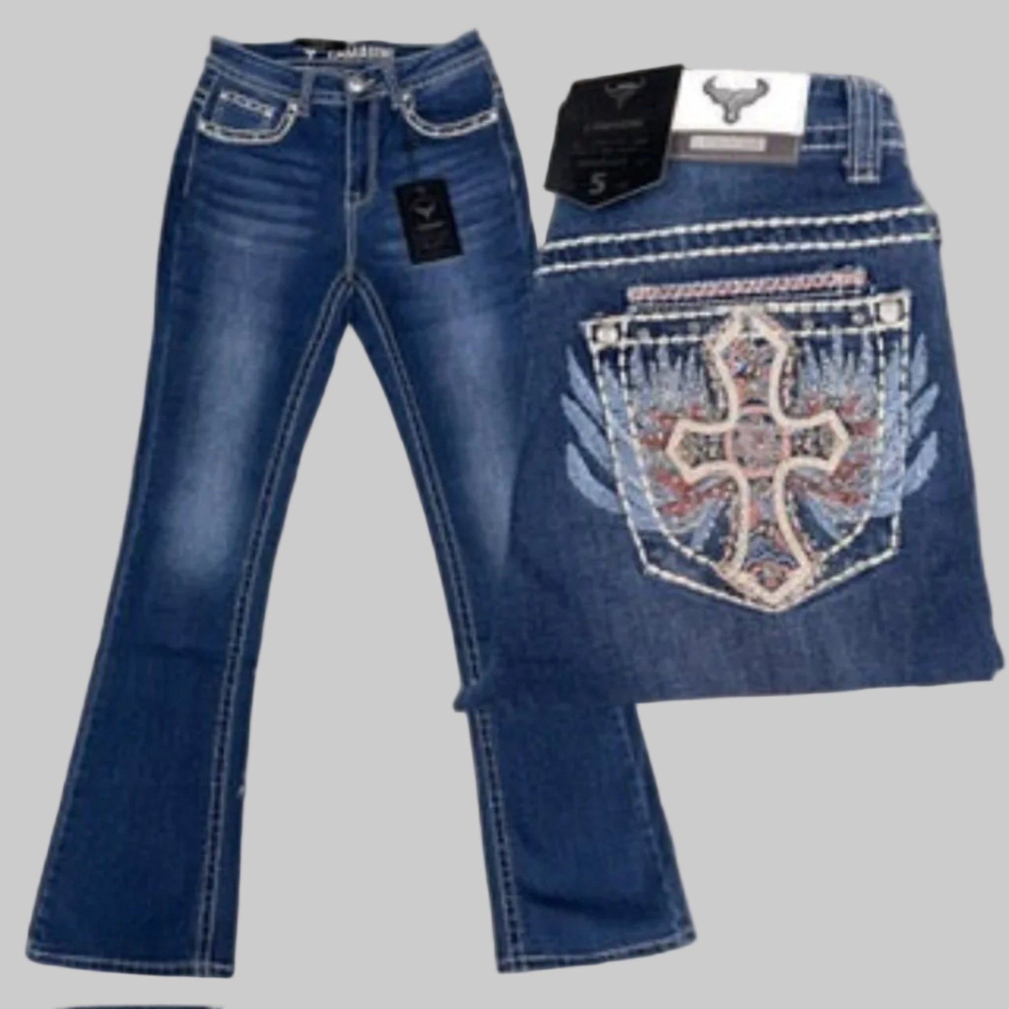 LAMASINI Women Jeans L764 Med Blue - N4dboots.com