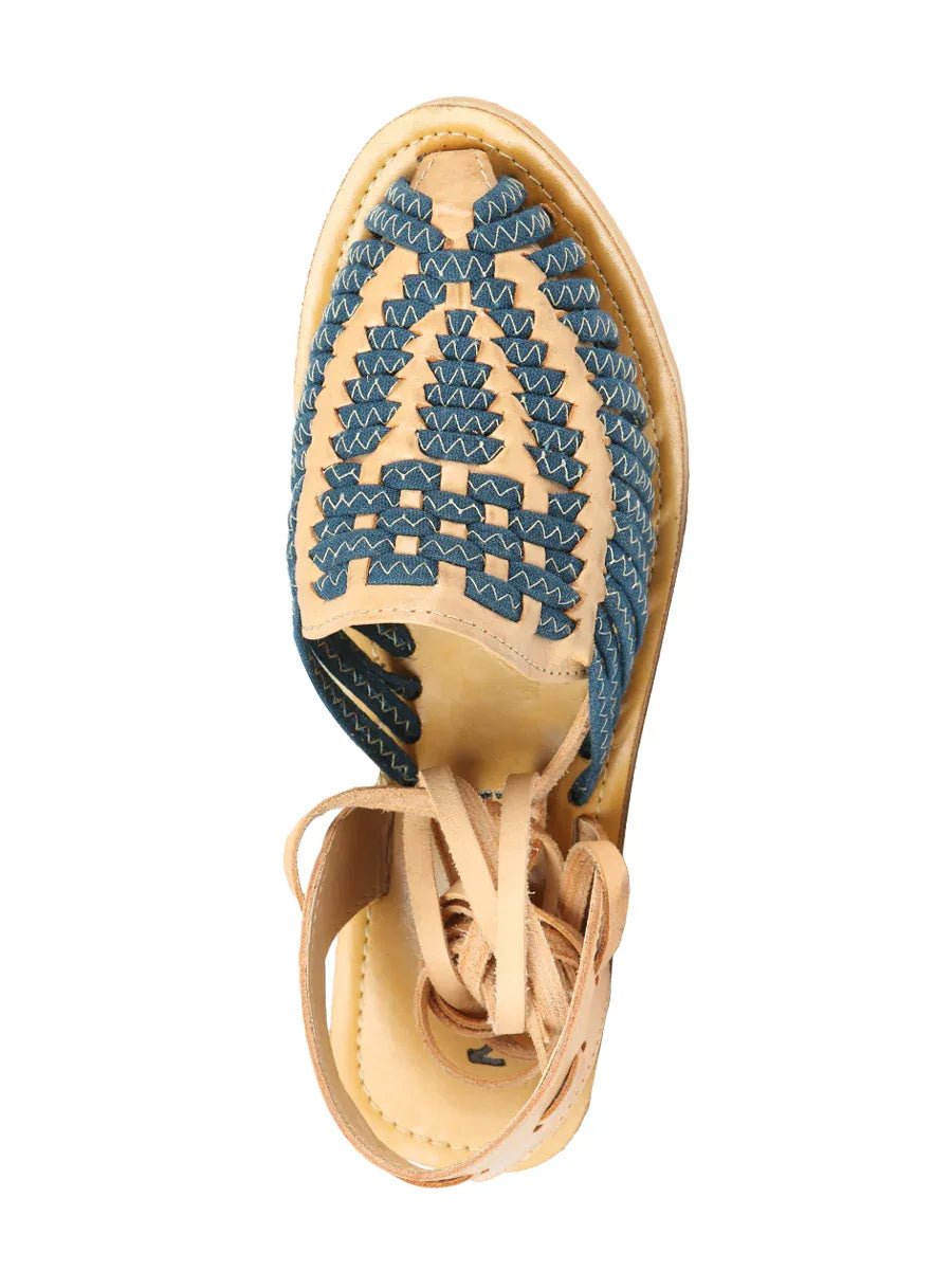 Mexican Artisanal Sandals Leather Tan/Blue 604019 - N4dboots.com