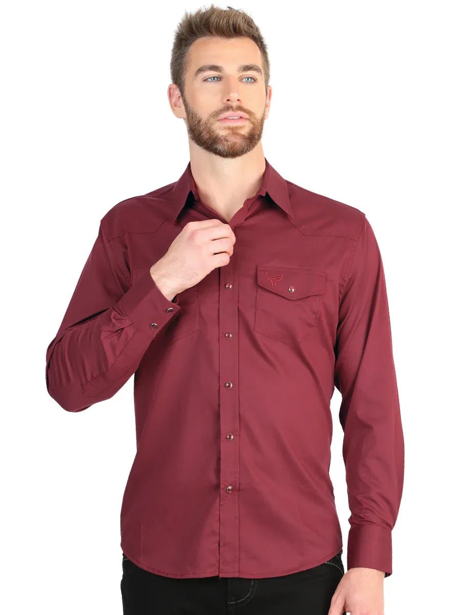 El General Men’s Long Sleeve Western Shirt - Burgundy Stretch 45615 - N4dboots.com