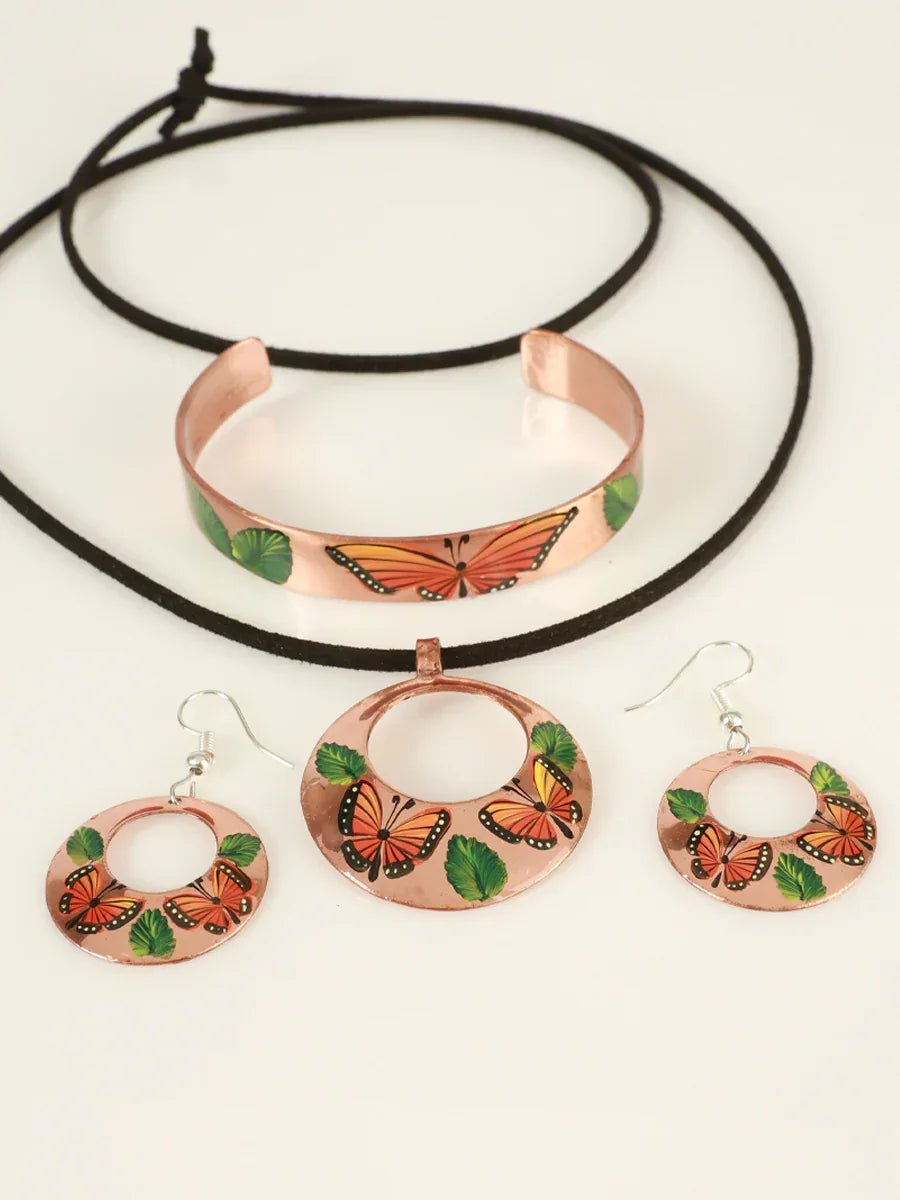 Artisanal Hand Painted Set Earrings-Necklace-Bracelet Copper 603402 - N4dboots.com