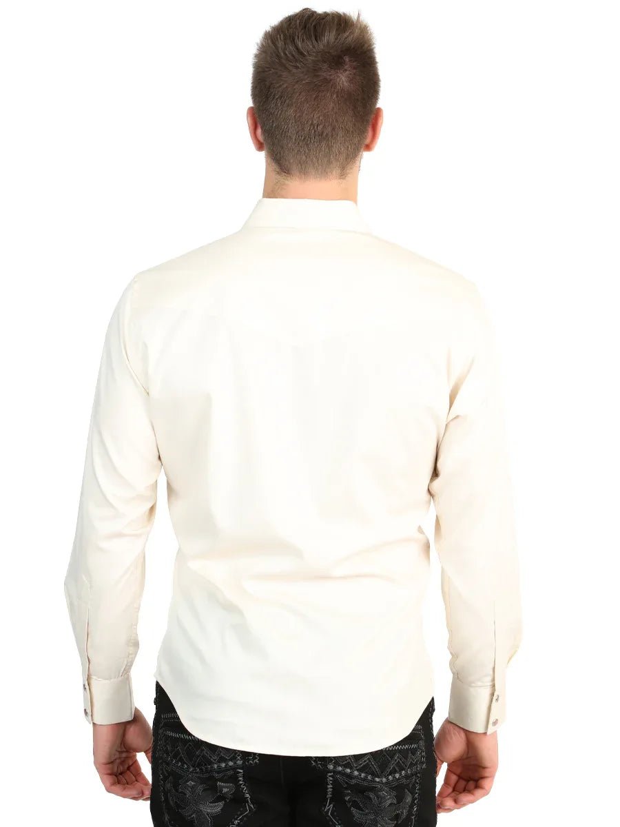 El General Men’s Long Sleeve Western Shirt - Beige Stretch 45617 - N4dboots.com