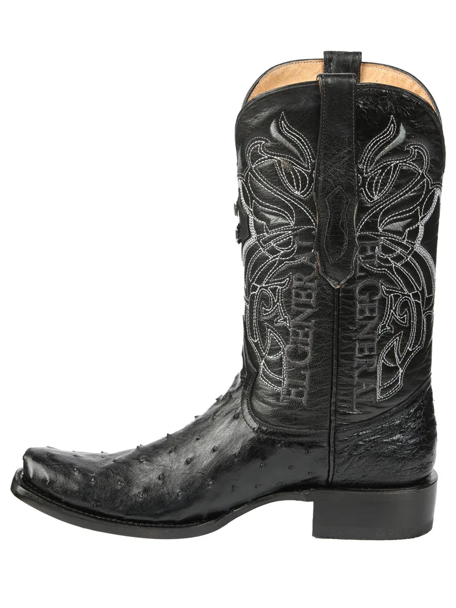 El General Men's Exotic Ostrich Leather Cowboy Boots - Black 45515 - N4dboots.com