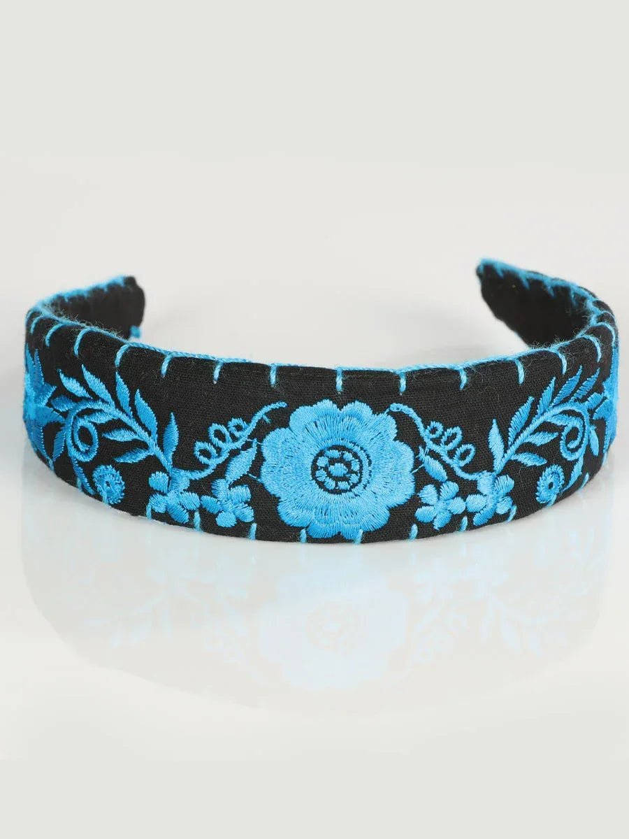 Artisanal Embroidered Headband 100% Cotton Blue 603120 - N4dboots.com
