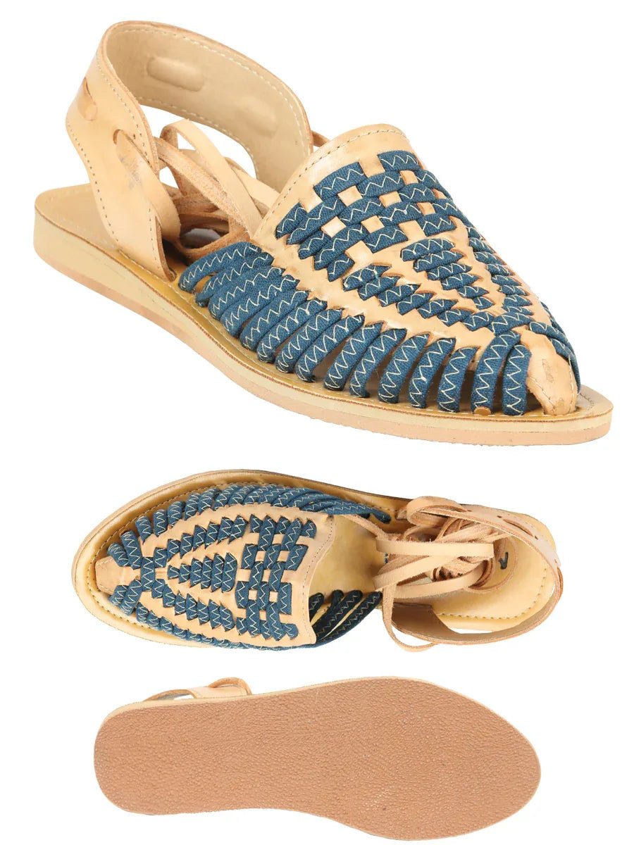 Mexican Artisanal Sandals Leather Tan/Blue 604019 - N4dboots.com