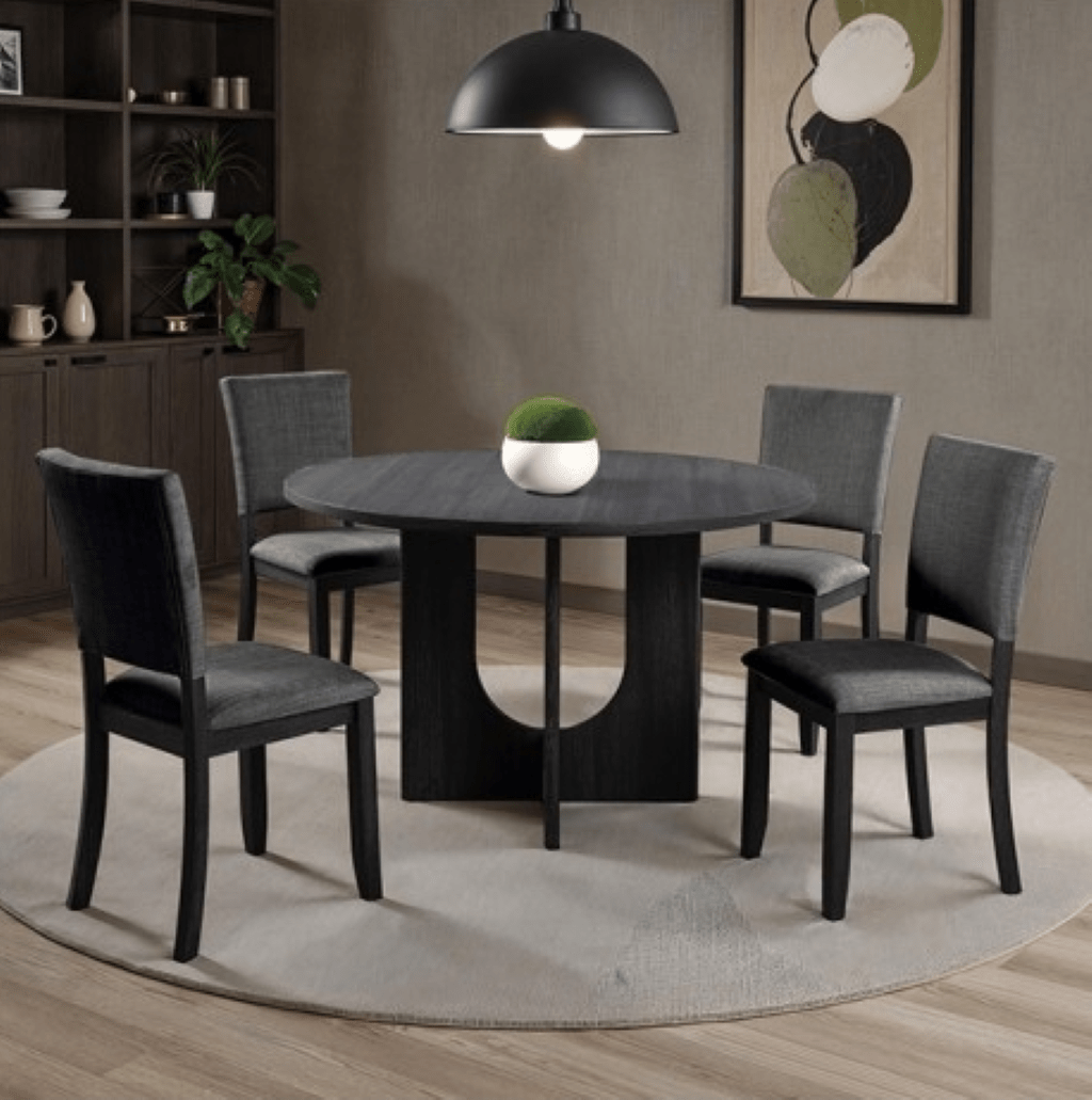 OBERTO 5 Pc Round Dining Table Set | SL3406DG-RT-5PC Color Dark Gray - N4dboots.com