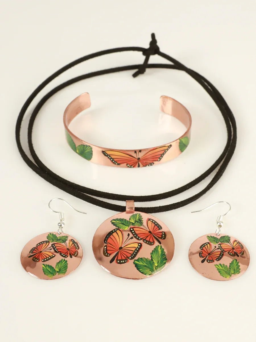 Artisanal Hand Painted Set Earrings-Necklace-Bracelet Copper 603403 - N4dboots.com