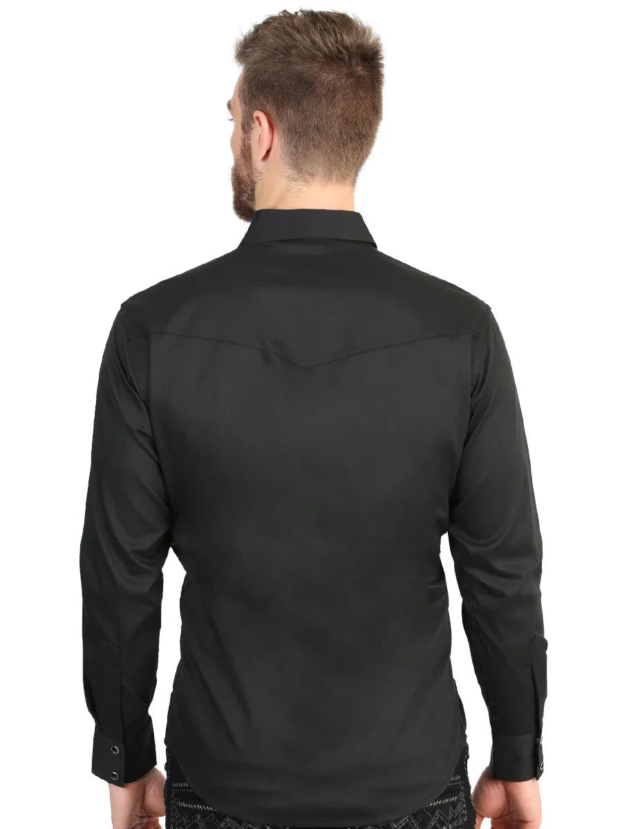 El General Men’s Long Sleeve Western Shirt - Black Stretch 45612 - N4dboots.com