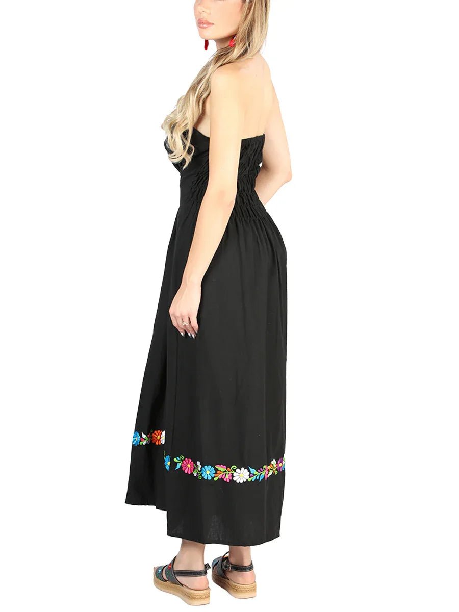 Artisanal Embroidered Dress 100% Cotton Black 604053 - N4dboots.com