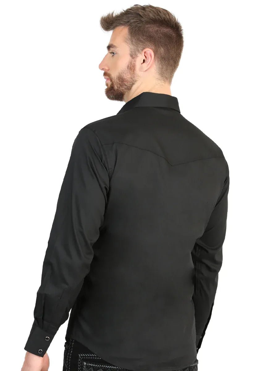 El General Men’s Long Sleeve Western Shirt - Black Stretch 45612 - N4dboots.com