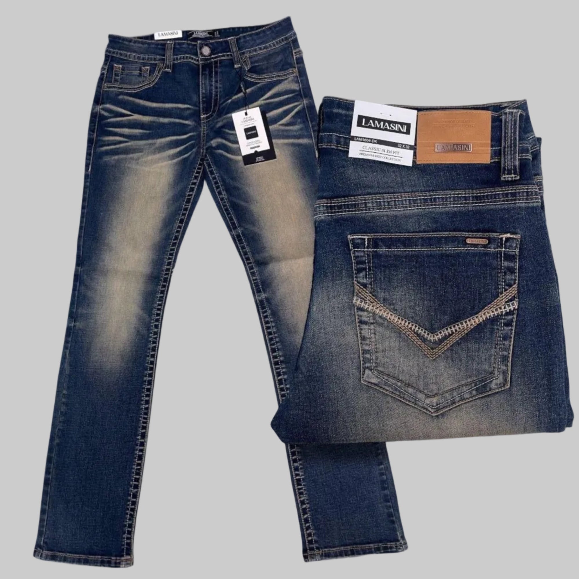 LAMASINI Men Jeans Lam 1604 Dark Blue - N4dboots.com