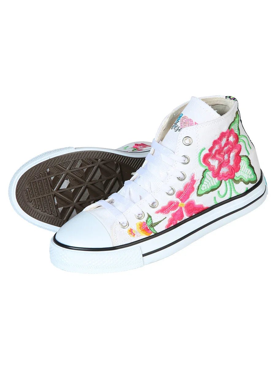 Artisanal Embroidered Sneakers Textile Canvas White 602781 - N4dboots.com