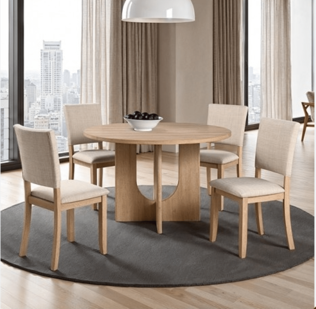 OBERTO 5 Pc Round Dining Table Set | SL3406NT - RT - 5PC Color Natural - N4dboots.com