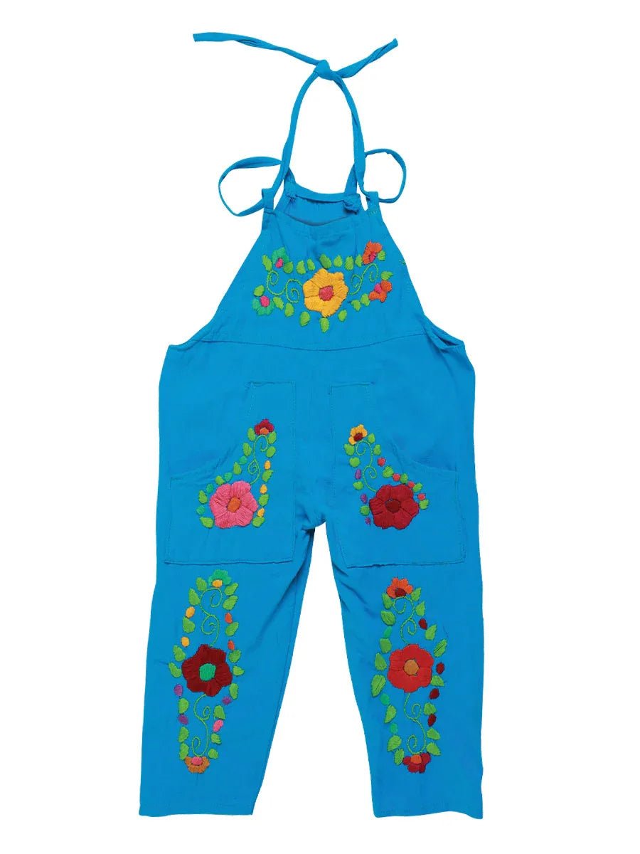 Artisanal Embroidered Jumpsuit 100% Cotton Turquoise 603588 - N4dboots.com