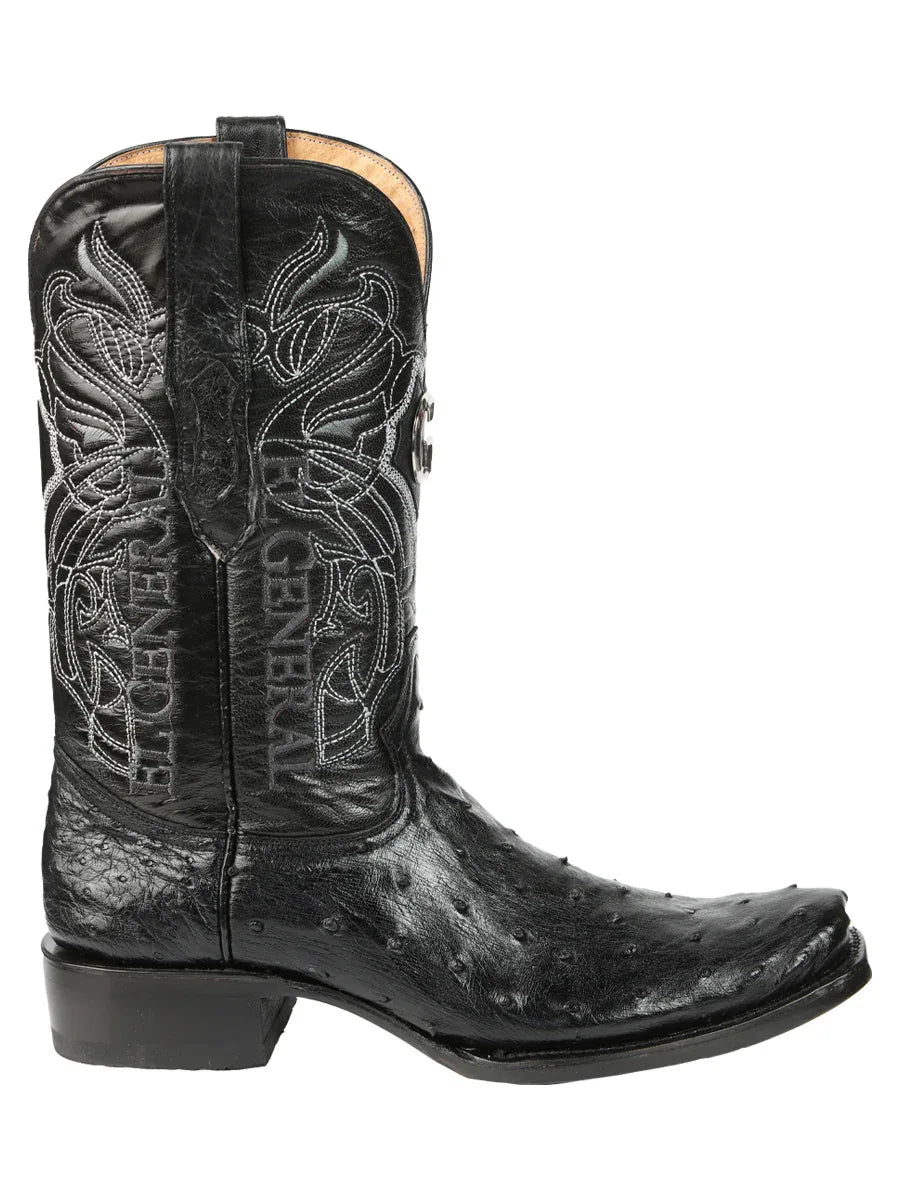 El General Men's Exotic Ostrich Leather Cowboy Boots - Black 45515 - N4dboots.com