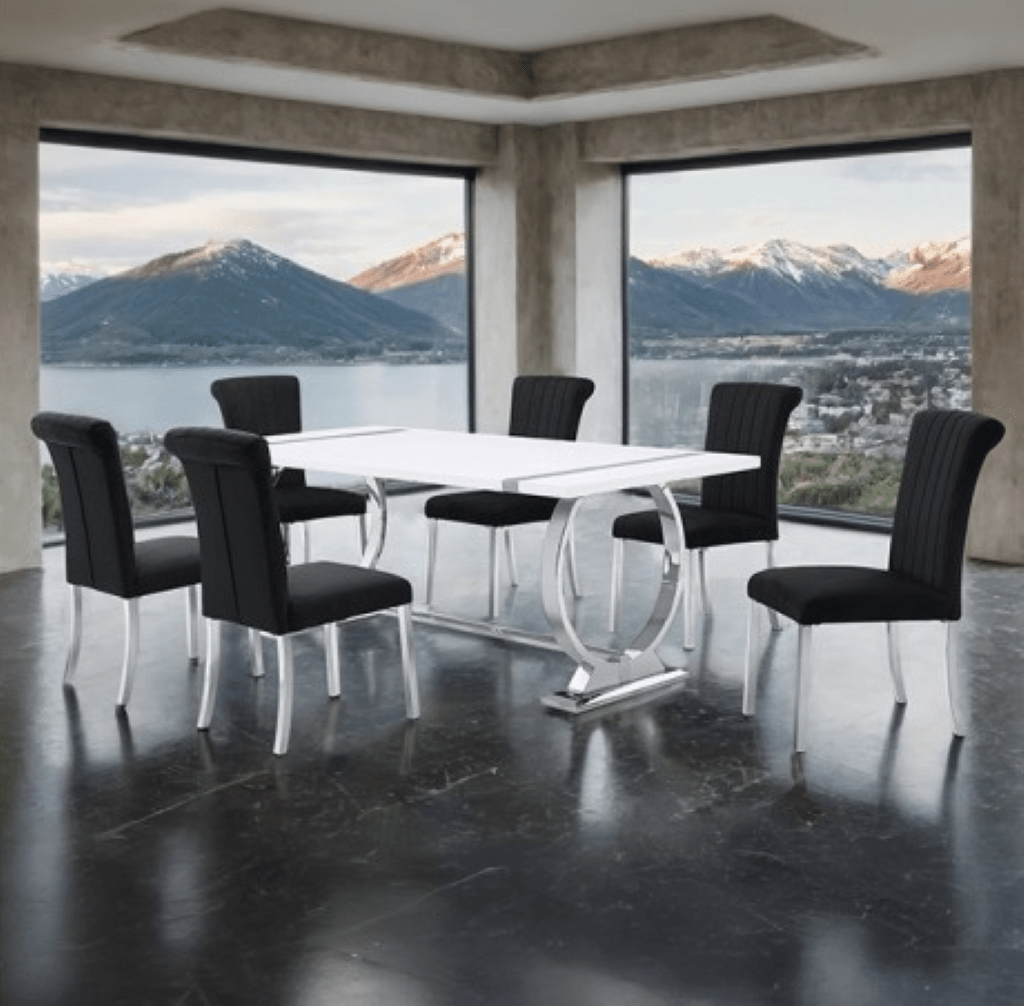 HOLBAEK 5 Pc 80" Dining Table Set | FM37008SV - T - 5PC - 07SB Color Silver Black - N4dboots.com
