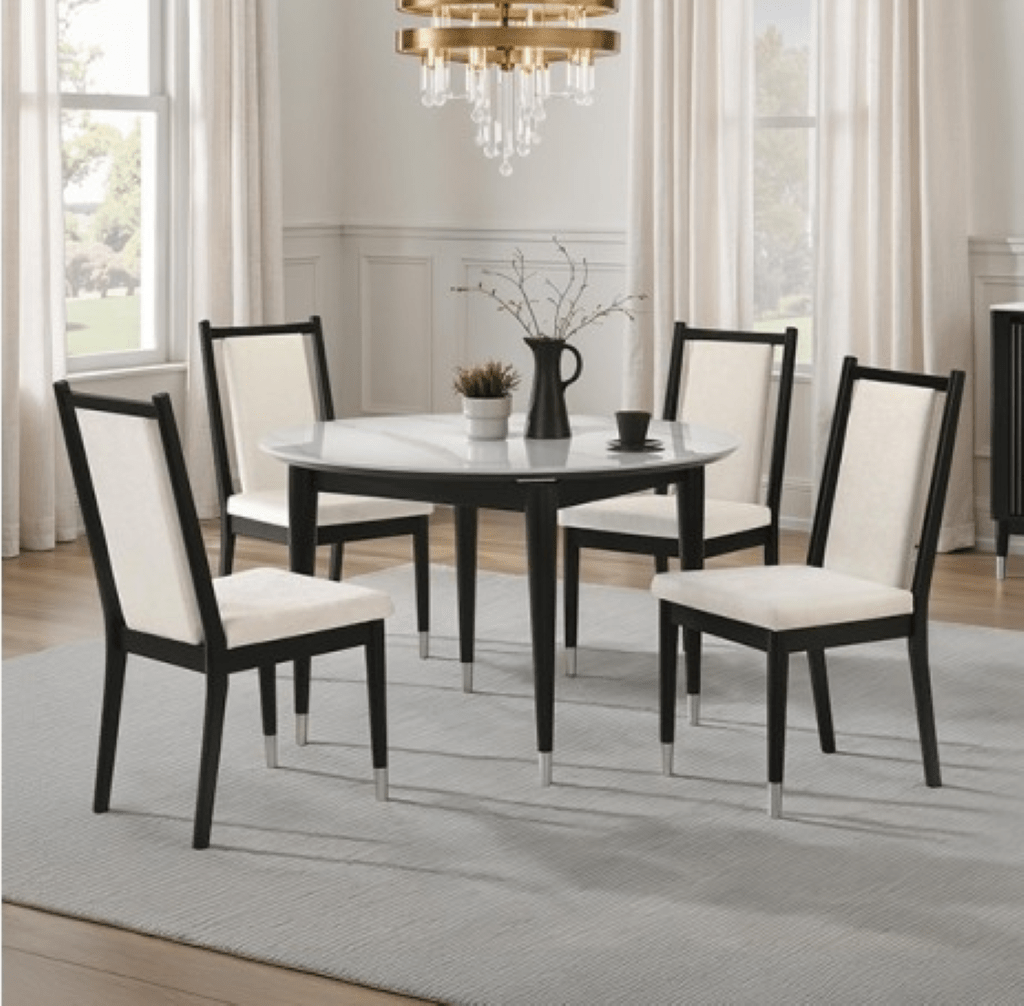 MAIDSTONE 5PC ROUN DINING TABLE SET |FM32001BK RT - 5PC Color Black/White - N4dboots.com