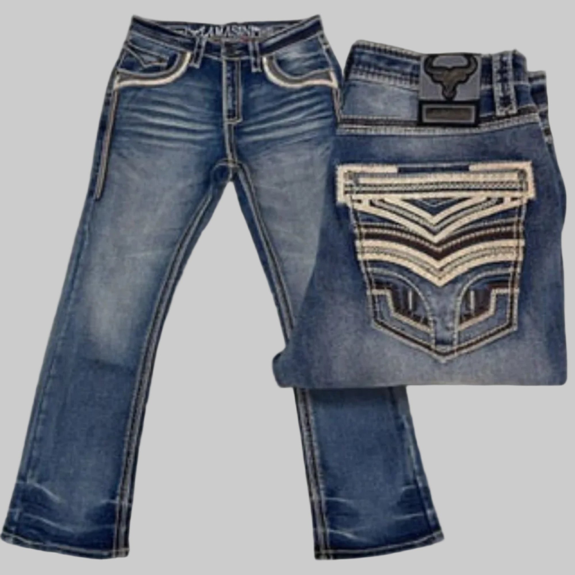 LAMASINI Men Jeans Lam 26503 Med Blue - N4dboots.com