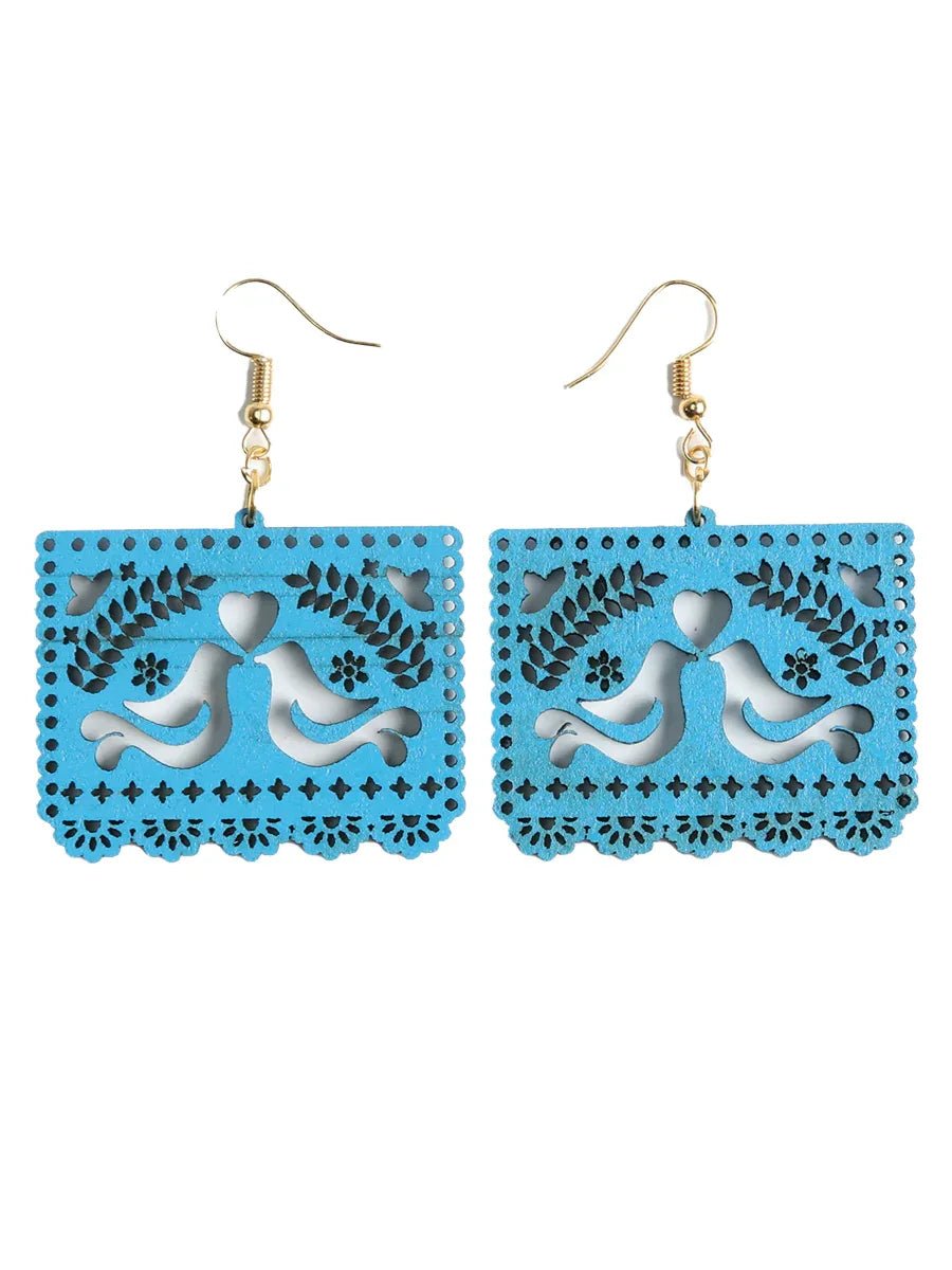 Artisanal Handmade Earrings Wood Blue 603951 - N4dboots.com