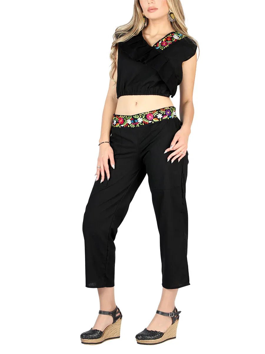 Artisanal Embroidered Set 100% Cotton Black 604048 - N4dboots.com