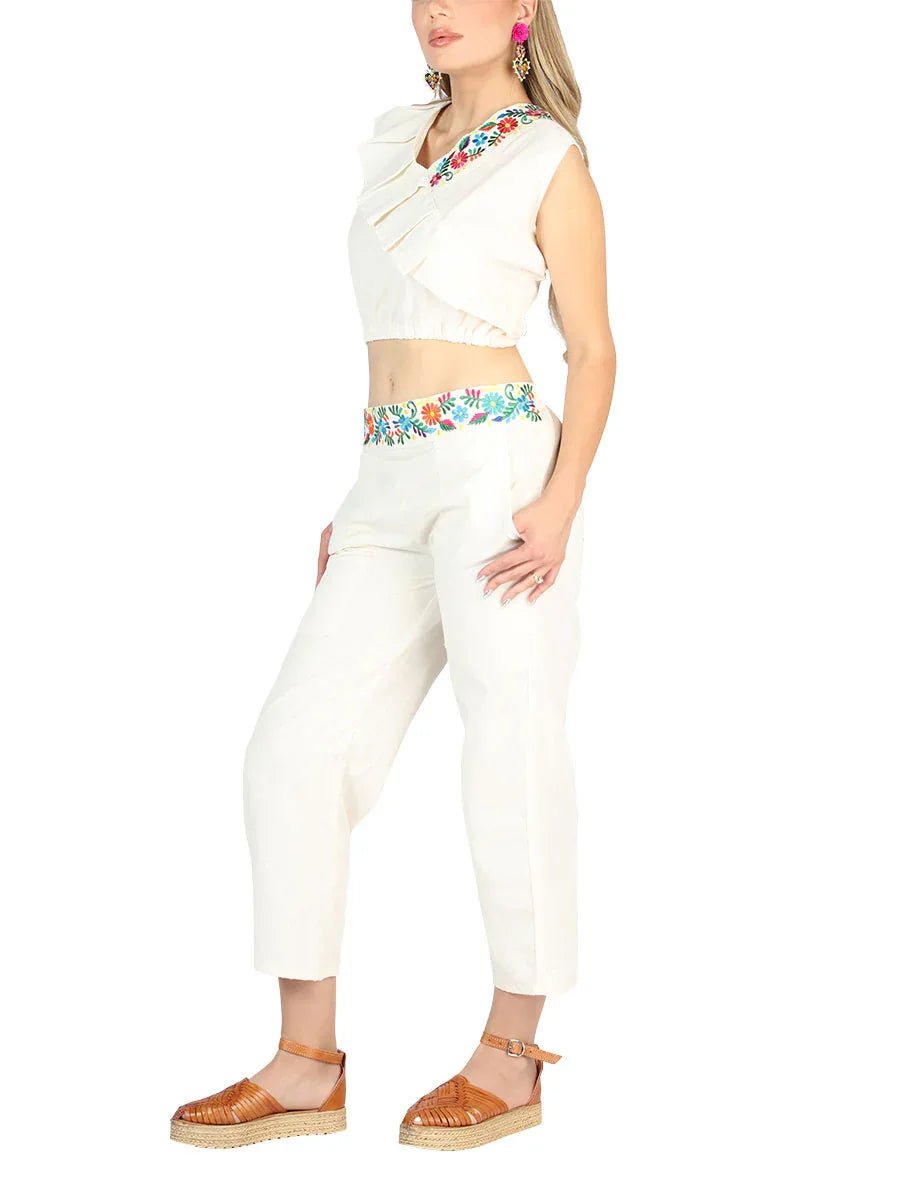 Artisanal Embroidered Set 100% Cotton Beige 604049 - N4dboots.com