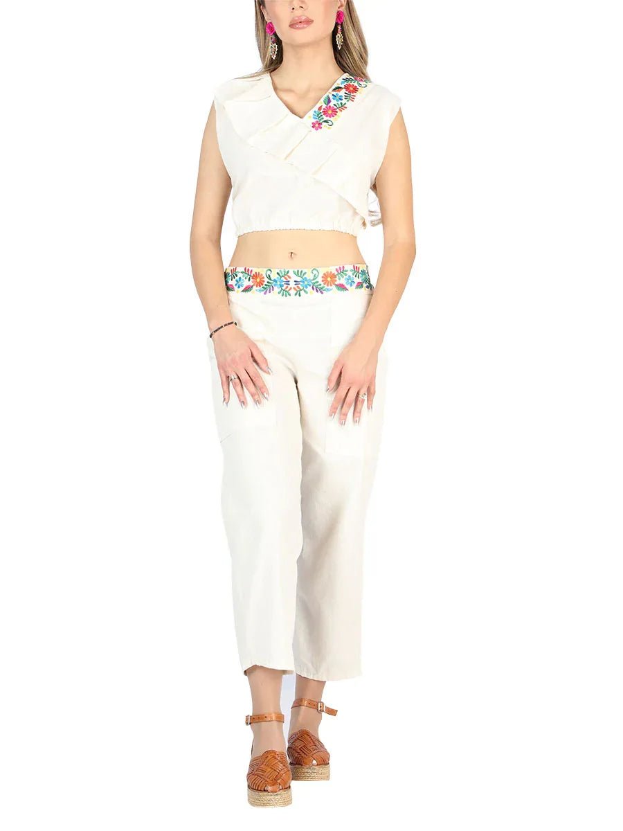 Artisanal Embroidered Set 100% Cotton Beige 604049 - N4dboots.com