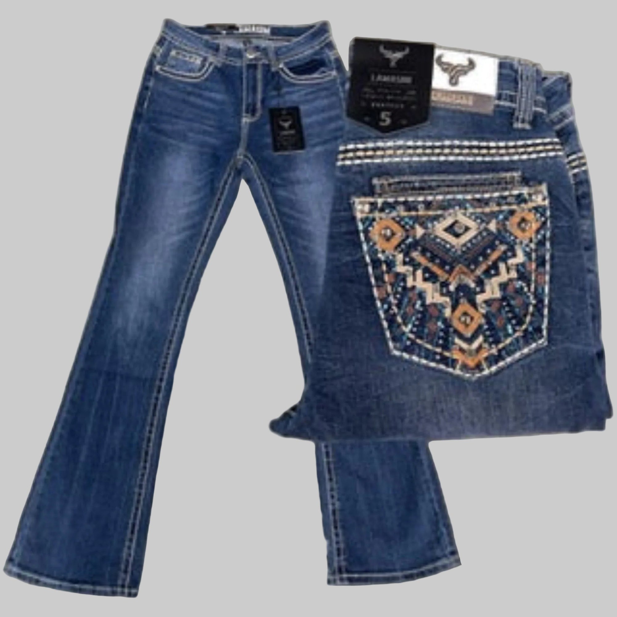 LAMASINI Women Jeans L766 Med Blue - N4dboots.com