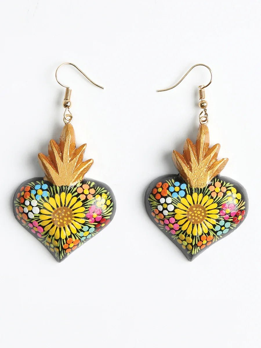 Artisanal Hand Painted Earrings Black 603976 - N4dboots.com