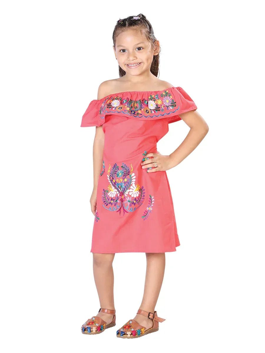 Artisanal Embroidered Dress 100% Cotton Coral 603040 - N4dboots.com