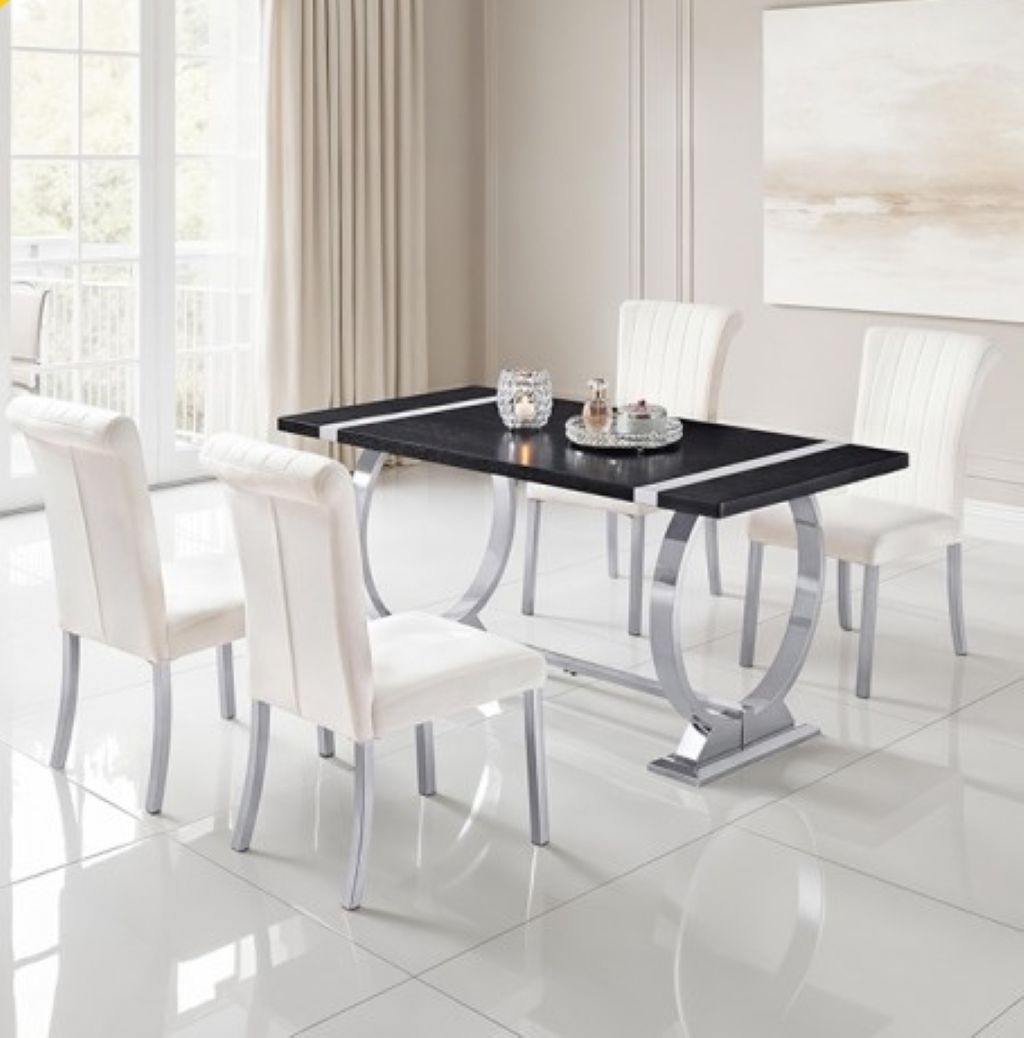 HORLEY 5 Pc. Dining Table Set | FM37010SV - T60 - 5PC Color Silver/Black - N4dboots.com
