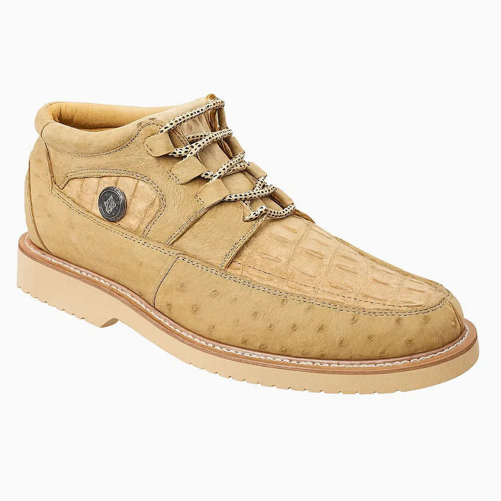 Zapatos Casuales de Cocodrilo con Avestruz Original Color Arena - N4dboots.com