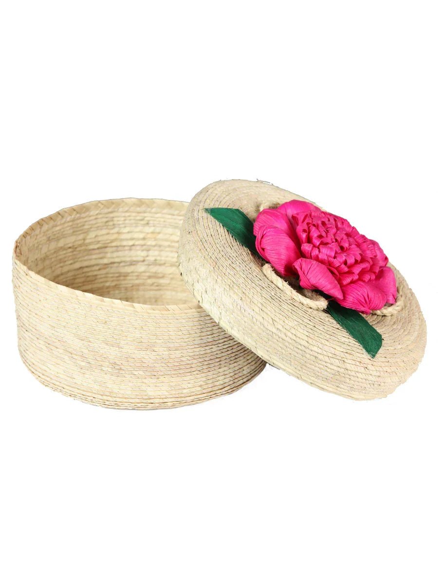 Artisanal Tortilla Warmer 100% Palm Leaf Fuchsia Flower 604111 - N4dboots.com